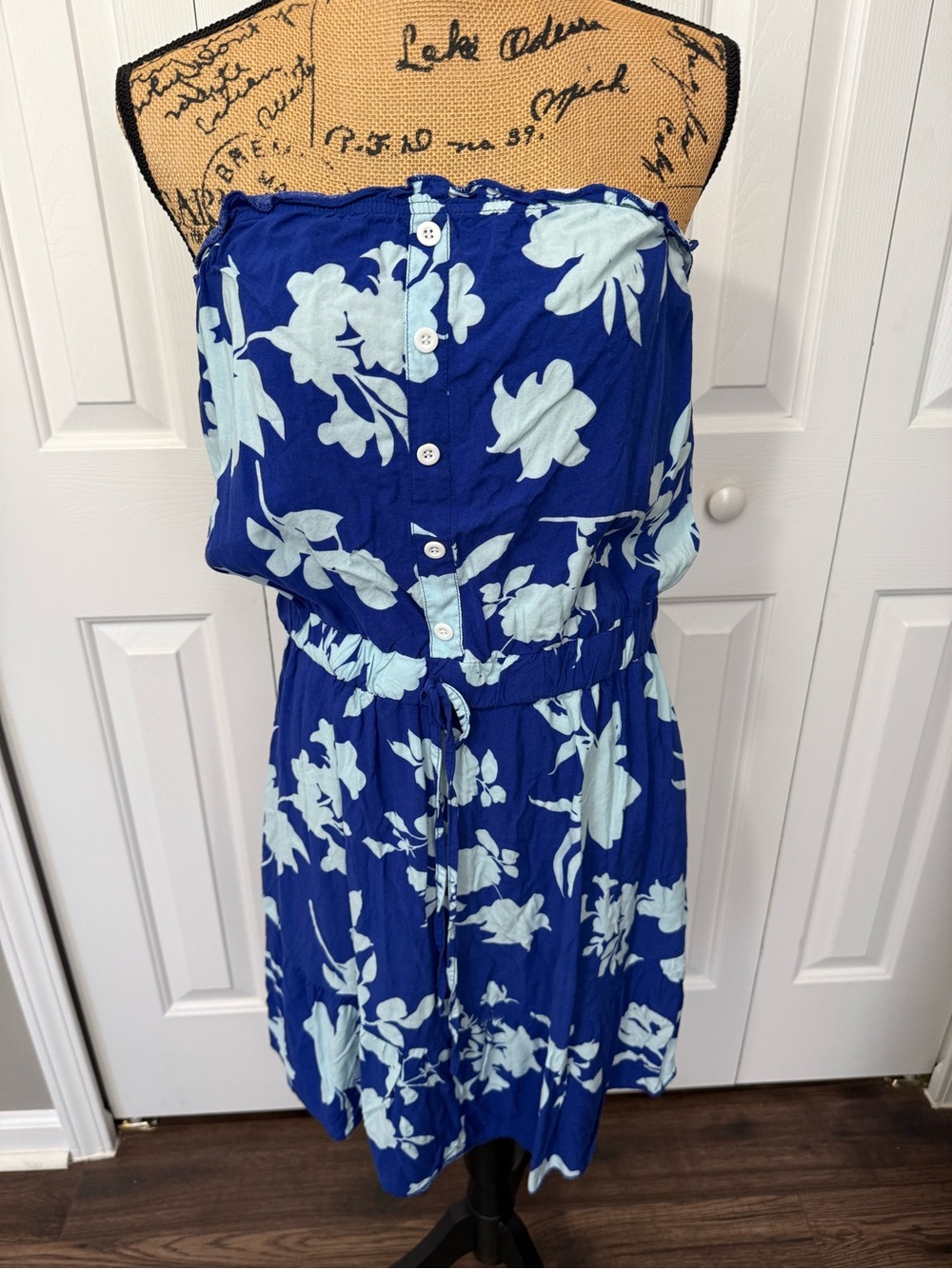 Strapless Blue Floral Summer Dress